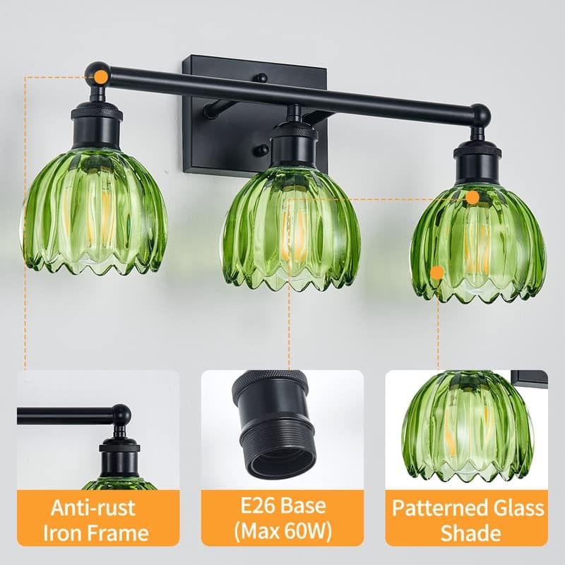 Modern Vintage Bathroom Vanity Light - Patterned Glass Shade E26 Bulb Base