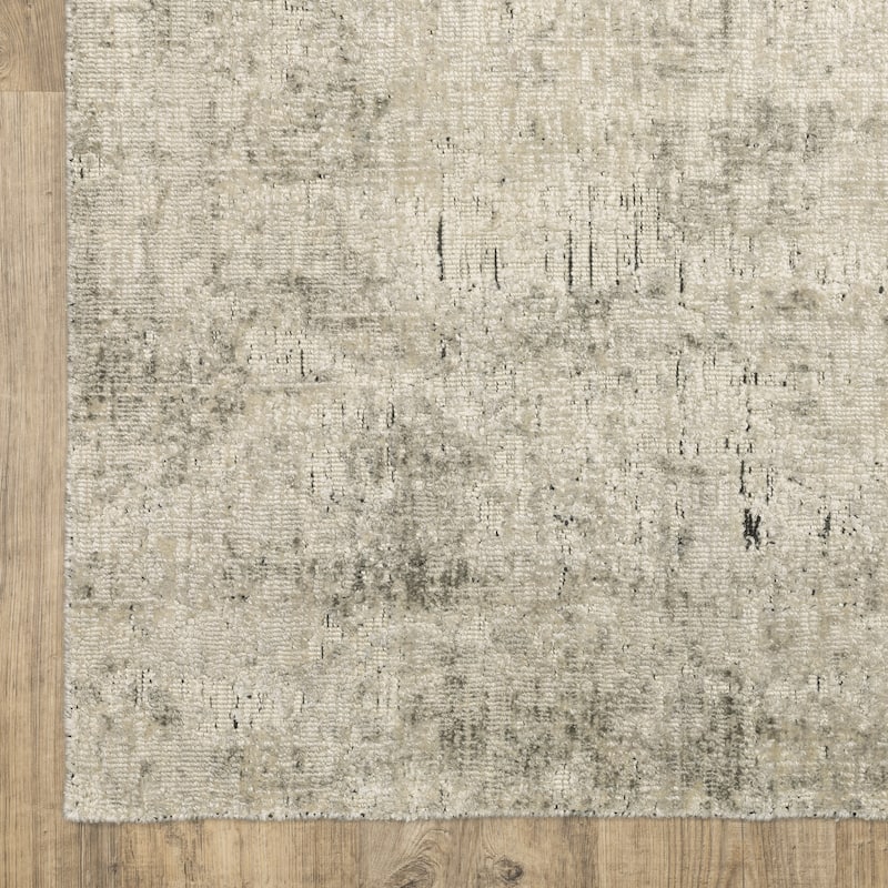 Somerset Textured Abstract Beige/ Charcoal Hand-made Wood Blend Area Rug