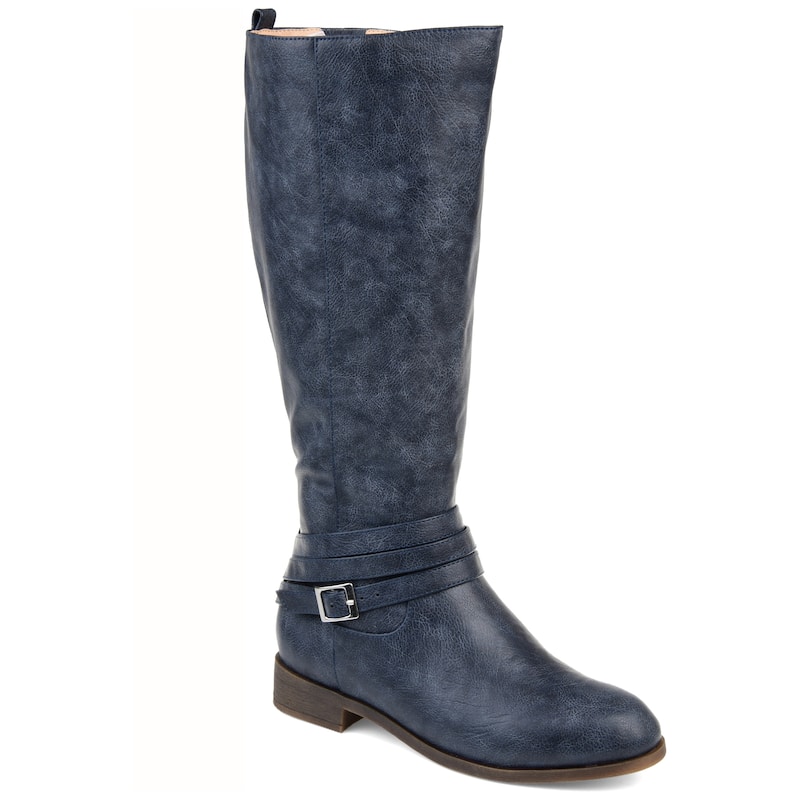 Journee Collection Women's Ivie Stacked Heel Riding Boots - Navy - 7