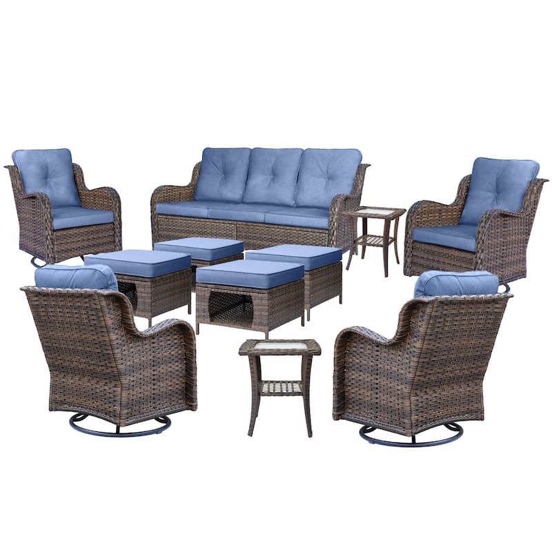 Wicker Outdoor Patio Furniture Seating Set with Swivel Rocker Chairs
