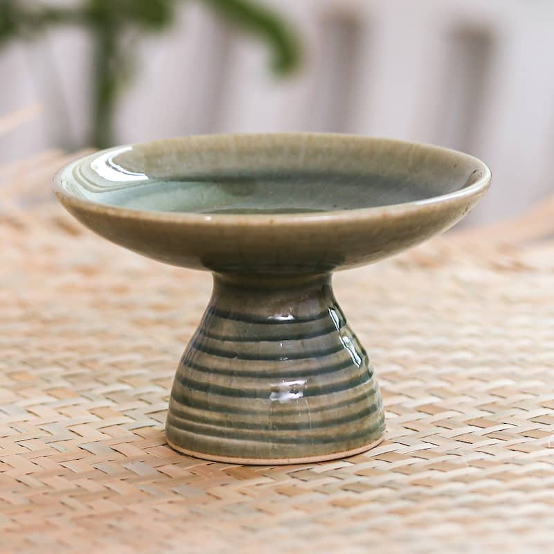 Novica Handmade Riverbank Footed Ceramic Plate