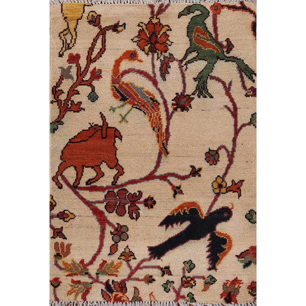 Animals Design Ziegler Oriental Accent Rug Hand-Knotted Wool Carpet - 2'0" x 2'10"