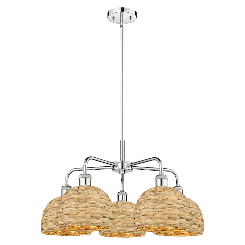 Innovations Lighting Endless Possibilities Ballston - Woven Rattan - 5 Light 27" Stem Hung Chandelier - Polished Chrome