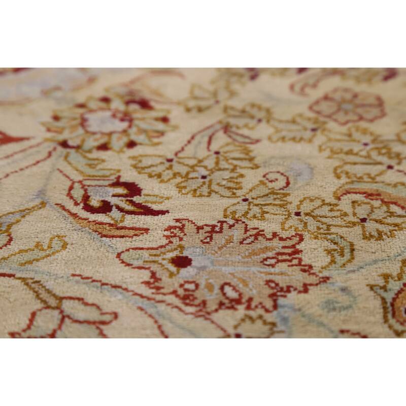 Handmade 100% Silk Qum Persian Accent Rug Traditional Beige Carpet - 4'4"x 6'3"