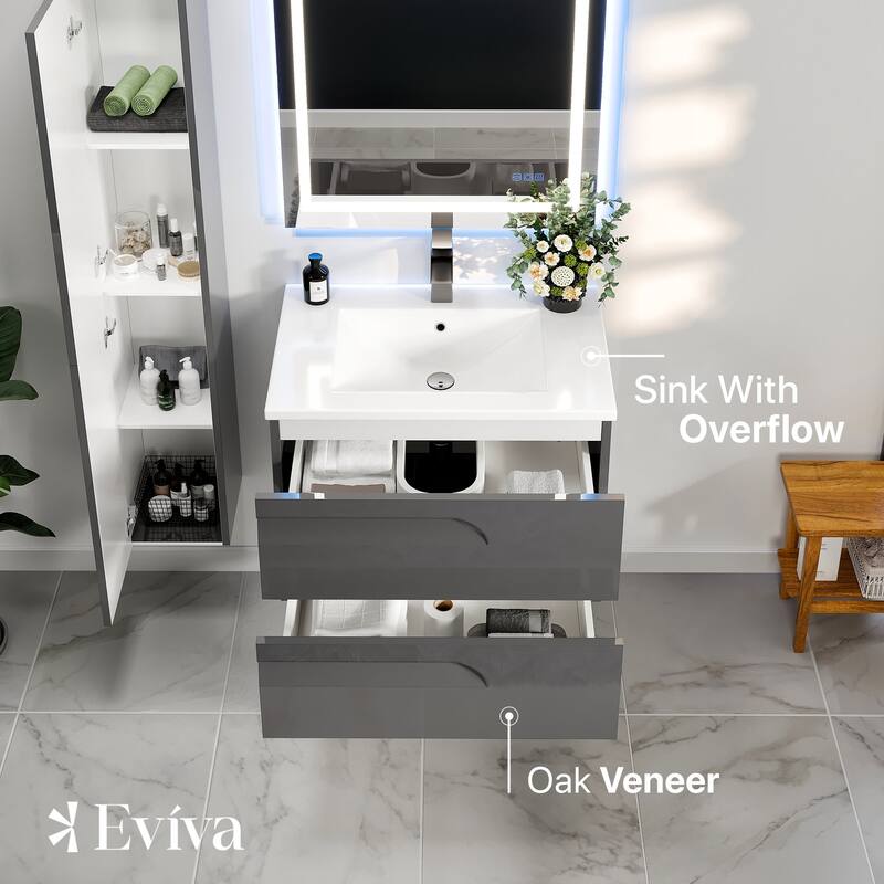 Eviva Joy 24" Wall Mount Bathroom Vanity with Porcelain Top