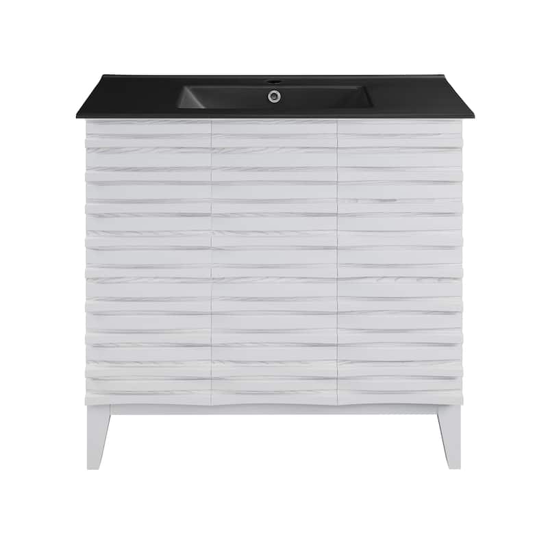 Cascade 36 In. White Oak Bathroom Vanity With Black Ceramic Sink Top