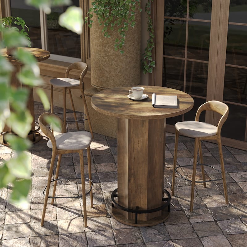 31.5'' Industrial Round Home Bar Table Unit for Small Space - Brown