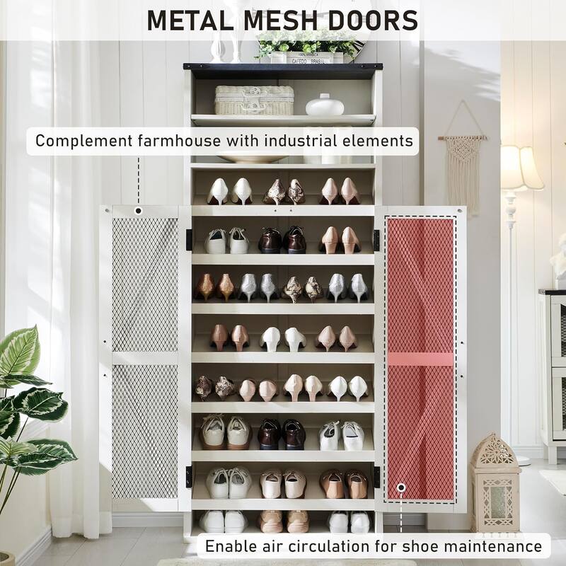 72" Tall Farmhouse Shoe Cabinet, Rustic Wooden Shoe Organizer