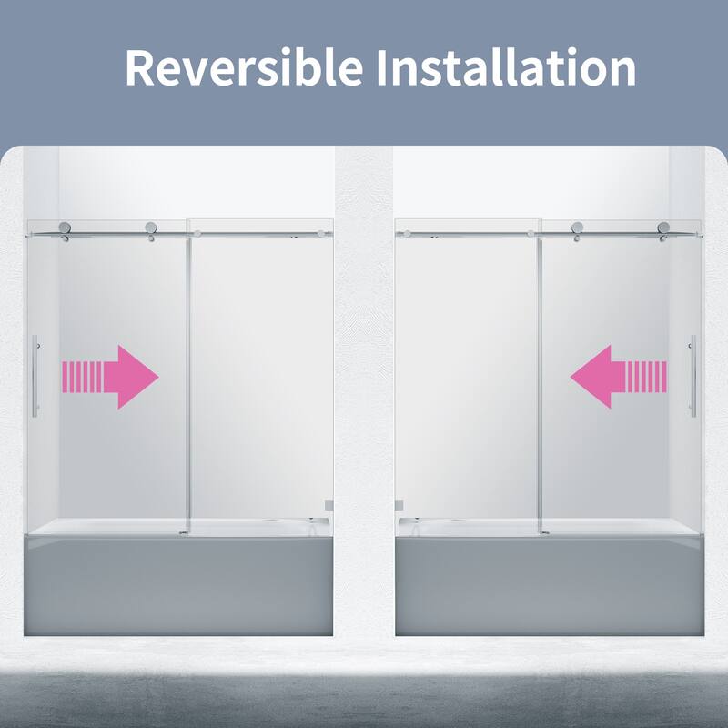 56-60" W x 60" H Frameless Single Sliding Shower Door, 8mm Tempered Glass Soft-Close Bathroom Enclosure - 60x60"