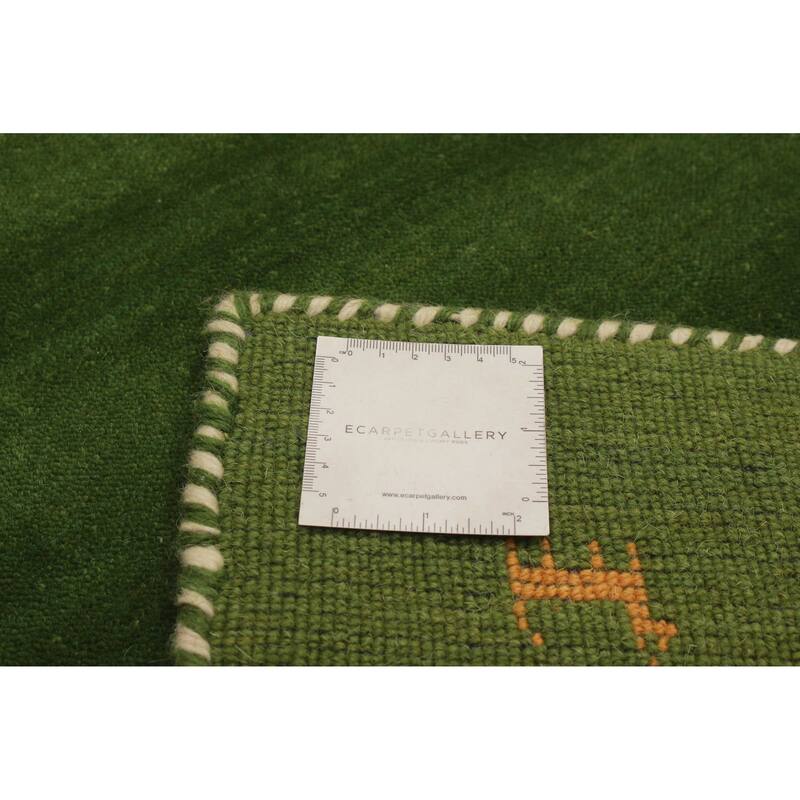 Kashkuli Gabbeh Green Rug 1'11" x 5'10" - 1'11 x 5'10