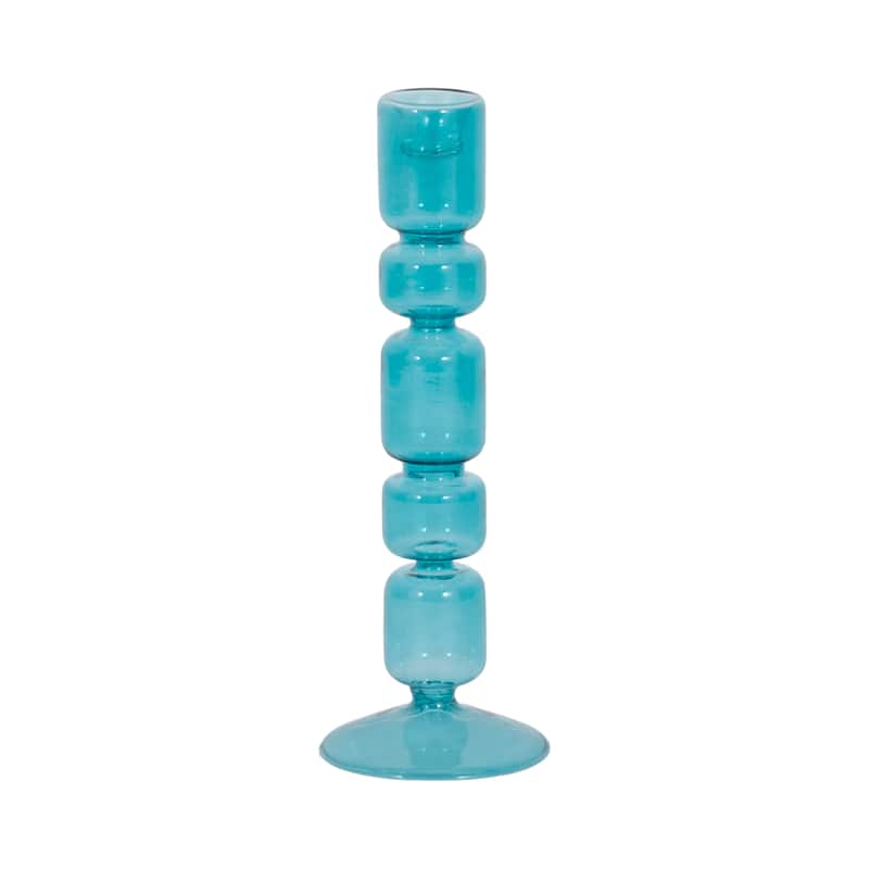 Glass Stacked Mix Bubble Taper Candle Holder - Blue