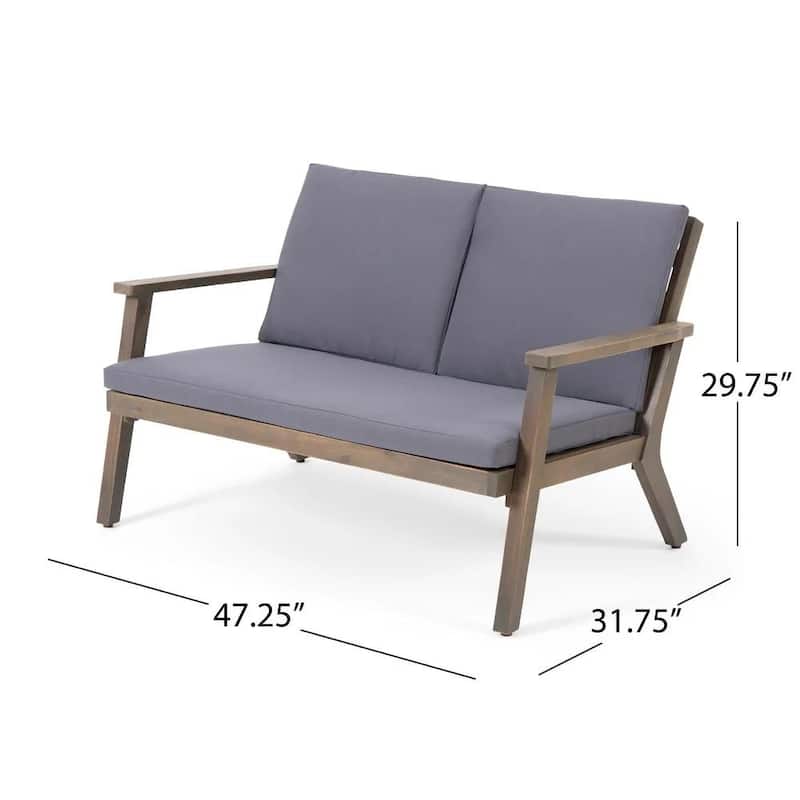 Roomfitters 4 Pcs Outdoor Patio Sofa Set with Loveseat, Club Chairs, Coffee Table, Acacia Wood Frame and Cushions, Grey