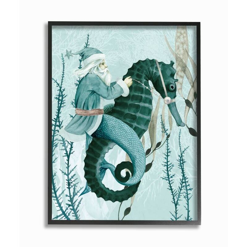 Stupell Sea Santa Ocean Christmas Holiday Blue Green Design Framed Wall Art