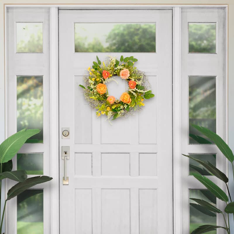 Puleo International 24" Artificial Peony Floral Spring Door Wreath, Multicolor