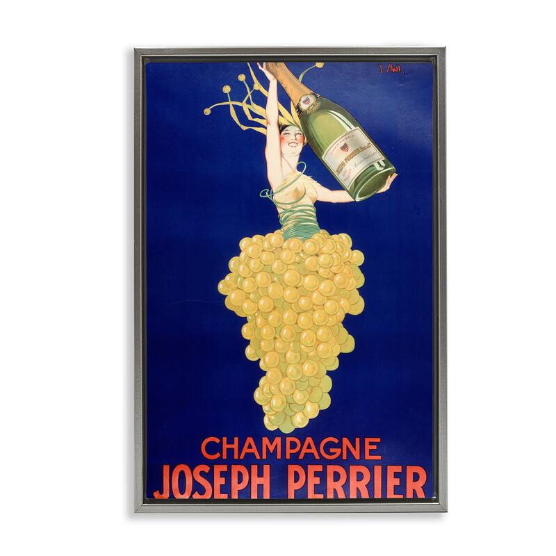 Stupell Vintage Perrier Champagne Framed Floater Canvas Wall Art Design By Marcus Jules - 21 x 31 - Grey