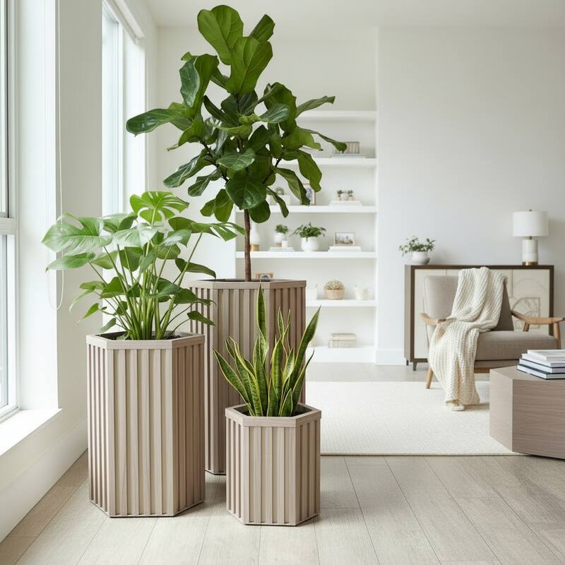 Hexagon Column Planter LG, White