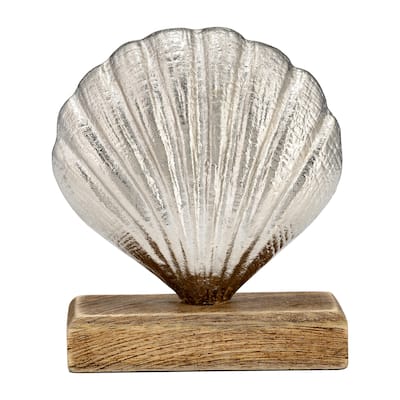 Metal Seashell Decor 7" Decorative Silver Shell on Base for Home or Office Table Accent Coastal Beach Ocean - 5" x 2.5" x 7"
