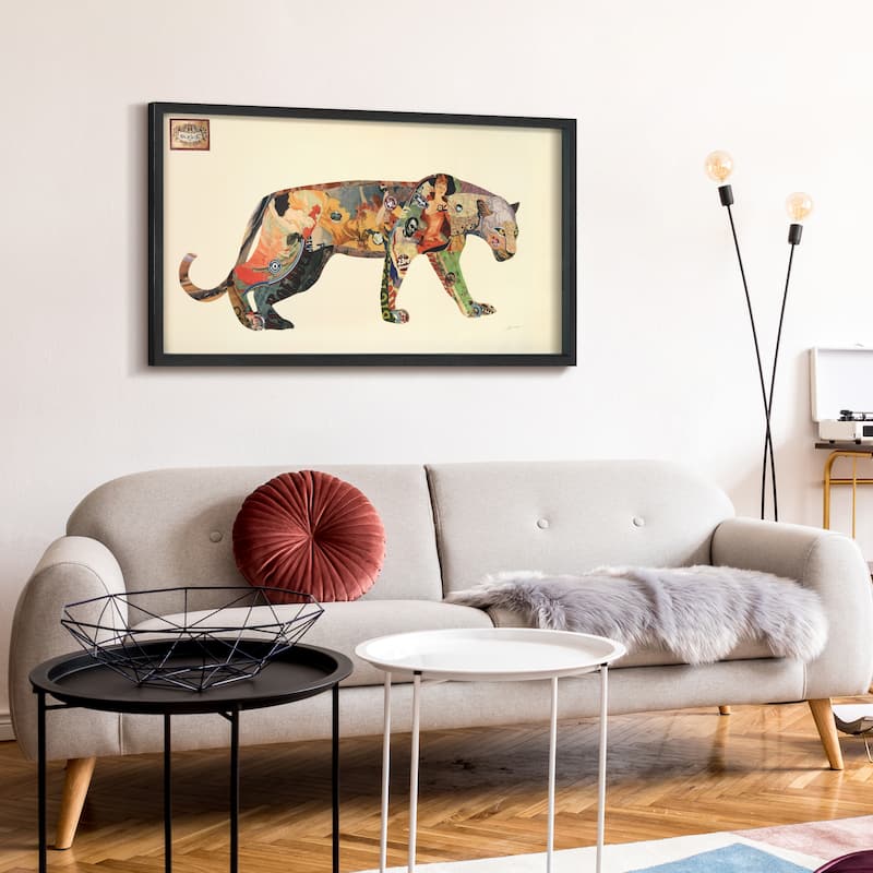 "The Jaguar" Dimensional Collage Framed Graphic Art Under Glass Wall Art