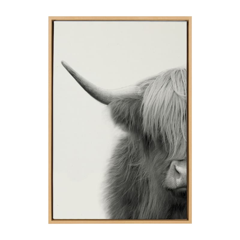 Kate and Laurel Sylvie Cow Framed Canvas by The Creative Bunch Studio - 23x33 - Plastic - Natural