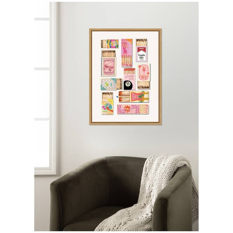 Kate and Laurel Vintage Pink Matchboxes by Honey Island Studio Framed Canvas Wall Art Print
