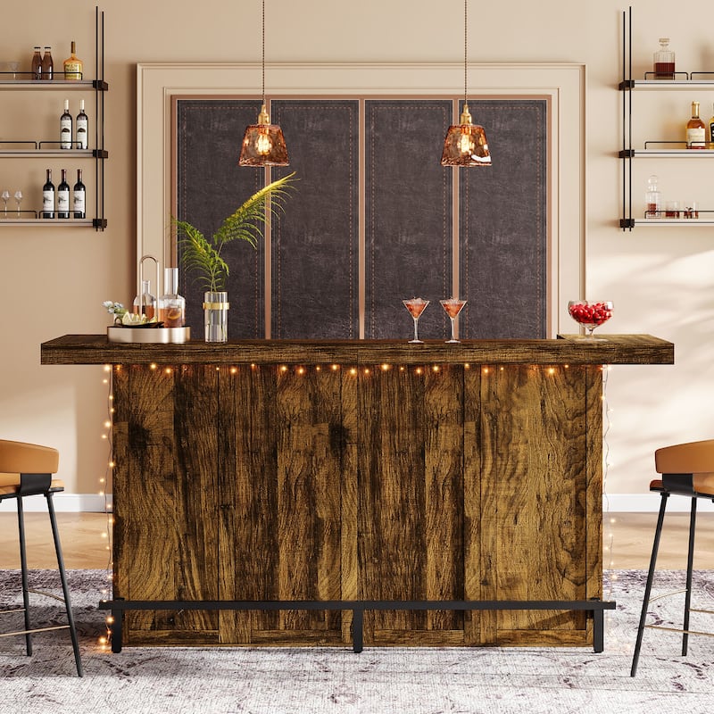 4-Tier Wooden Bar Table, 70.9" Large Home Bar Unit with Storage Shelves for Home, Patio, Basement