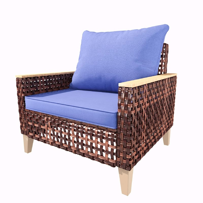 5-Piece High Footed Hollowed Out Rattan Furniture Set - 7-Seat Sofa Set with Cushions