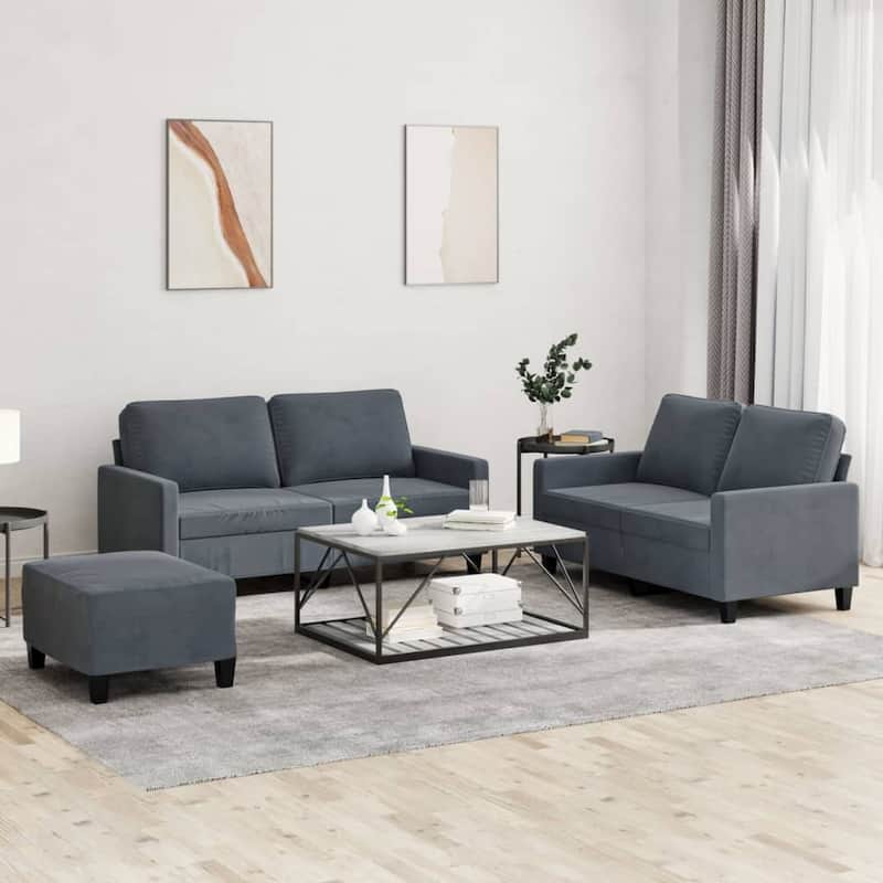 vidaXL Sofa Set Dark Grey Velvet, Metal, Textilene, Plywood Small Modern - 21.7 x 27.6 x 16.1 in