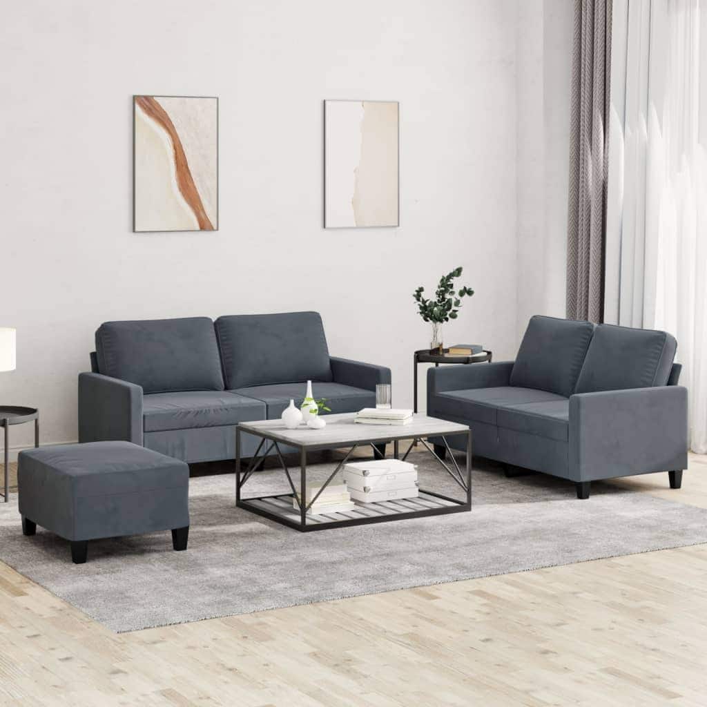 vidaXL Sofa Set Dark Grey Velvet, Metal, Textilene, Plywood Small Modern - 21.7 x 27.6 x 16.1 in