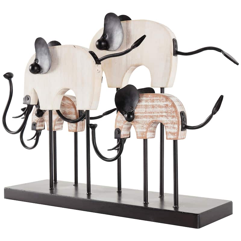 Metal Elephant Overlapping Sculpture with Wood Accents - Black - Roche River Decor - 6"W x 23"L x 16"H