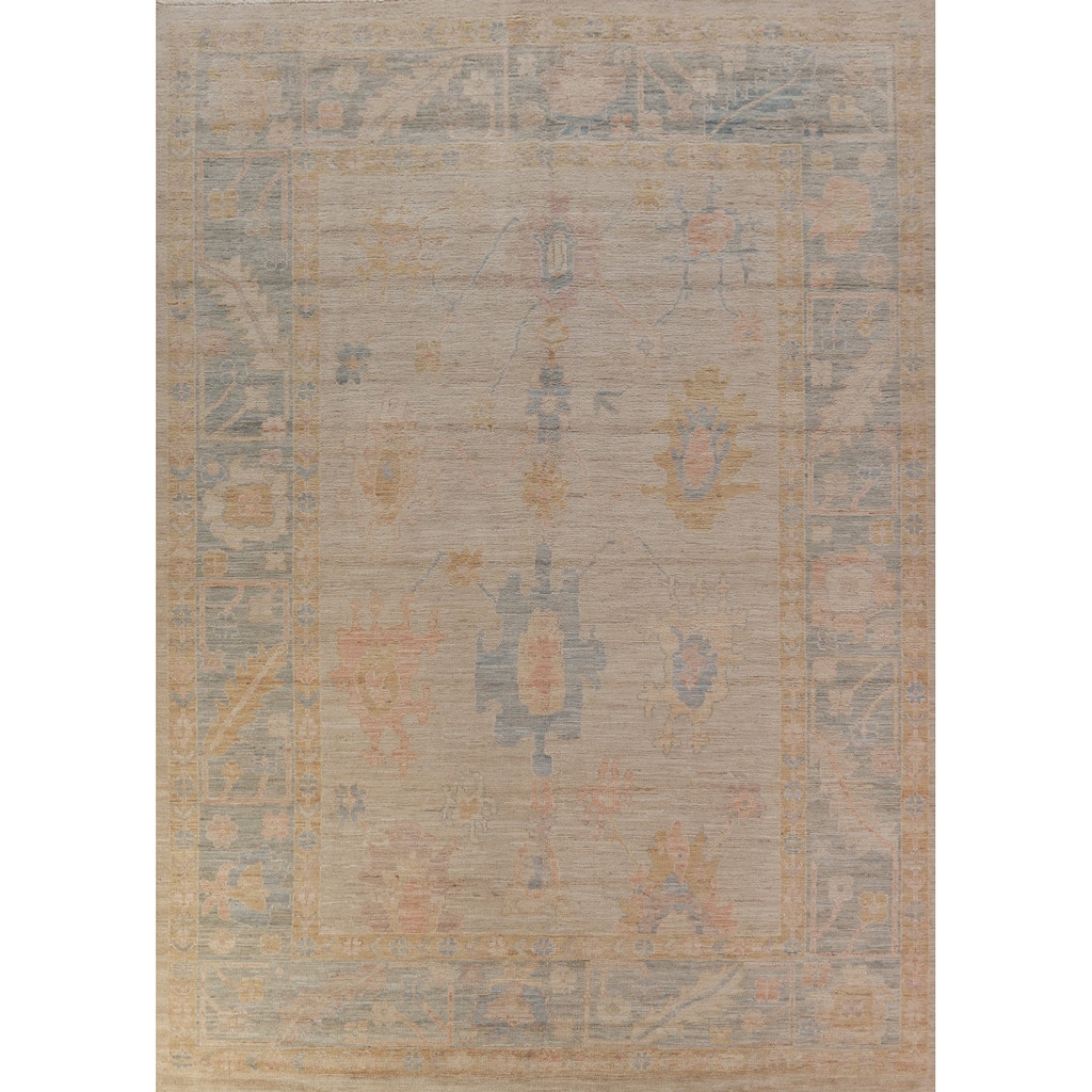 Hand Knotted Oriental 100% Wool Carpet Transitional All-Over Beige & Ivories Oushak Area Rug - 11' 10'' X 9' 0''