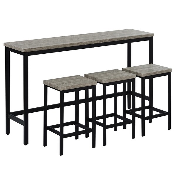 4 Piece Mini Pub Counter Height Extra Long Dining Table Set with 3