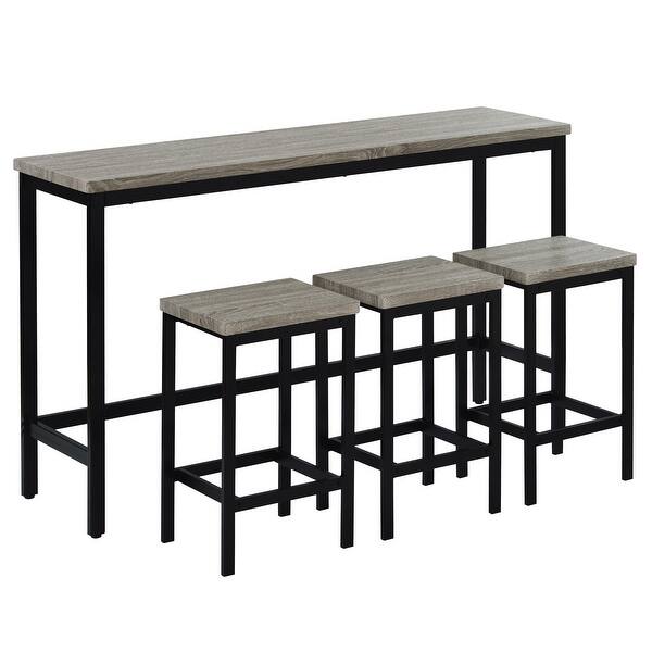 4Piece Mini Pub Counter Height Extra Long Dining Table Set with 3