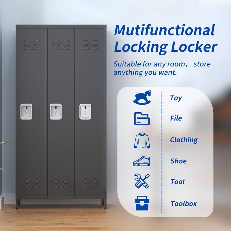 3 Door 72"H Metal Lockers With Lock