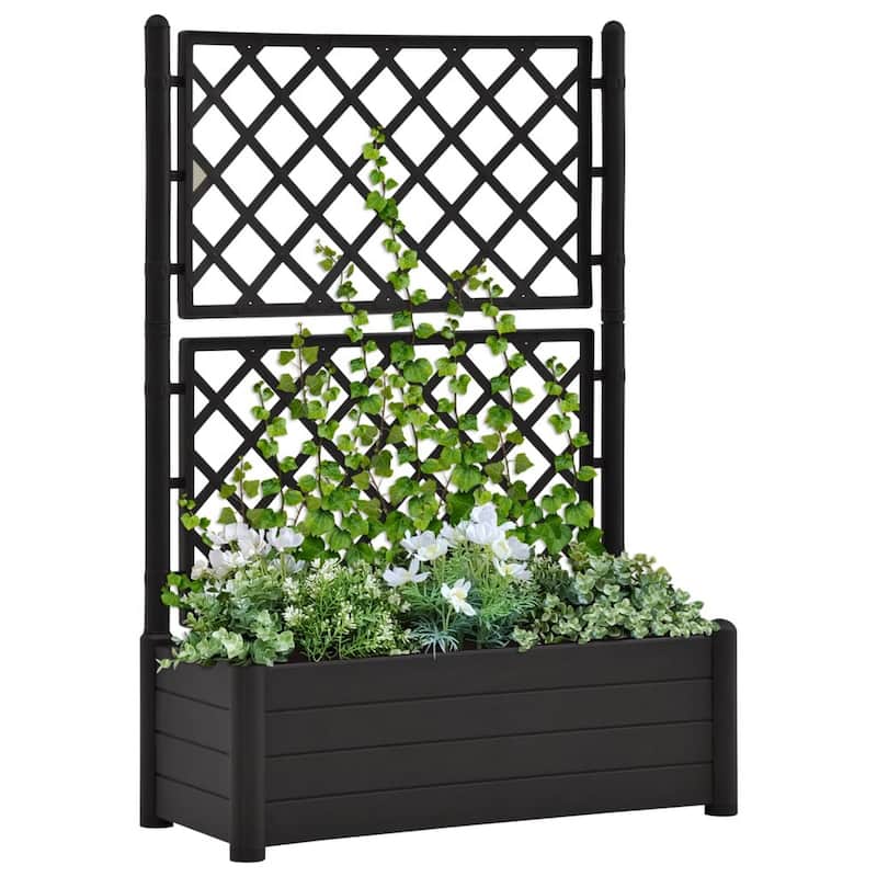 Simi Garden Flower Planter with Trellis, Anthracite Gray, 17x40x56
