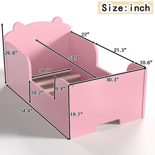 dimension image slide 3 of 5, Roomfitters Bear-Shaped Toddler Floor Bed, Wood Cot with Safety Guardrails, Modern Montessori Low Profile Kids Bed