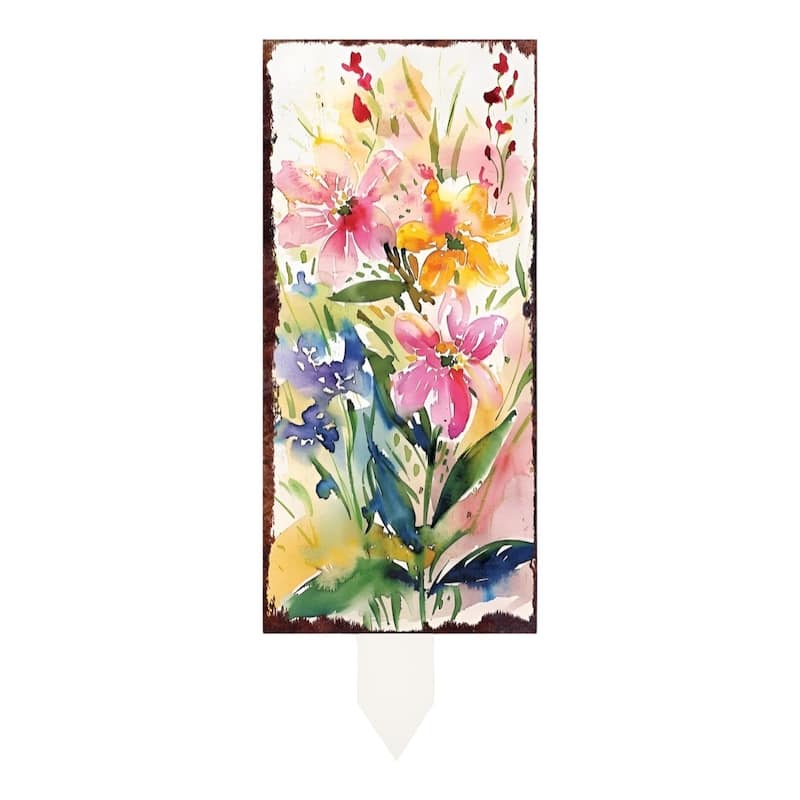HomeRoots 10" Pink Purple White And Yellow Solid Wood Wildflowers Garden Stake