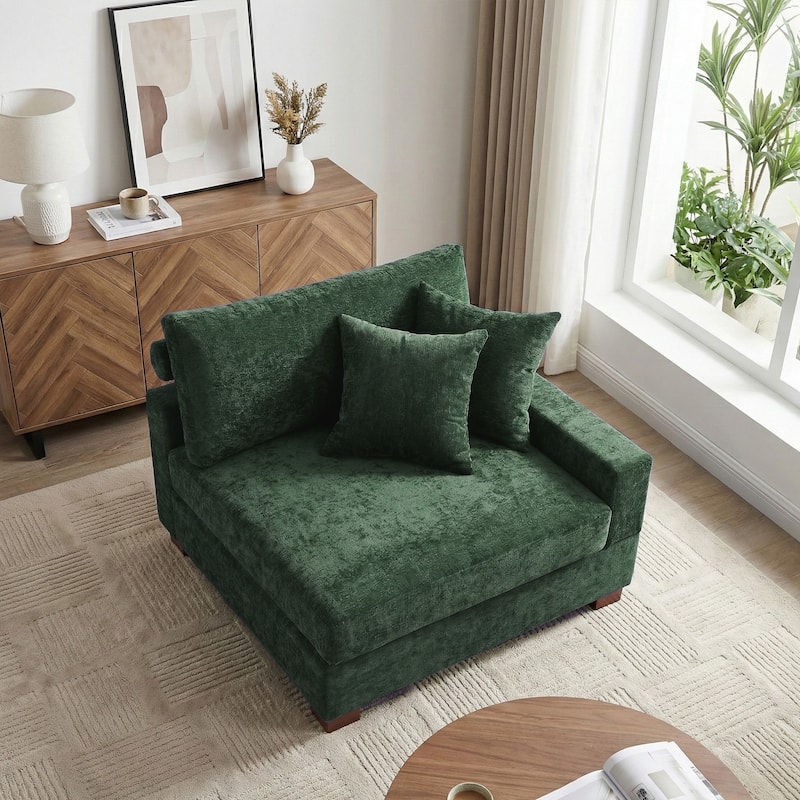 41" W Modern Chenille Corner Arm Accent Chair Sectional Module with Pillows