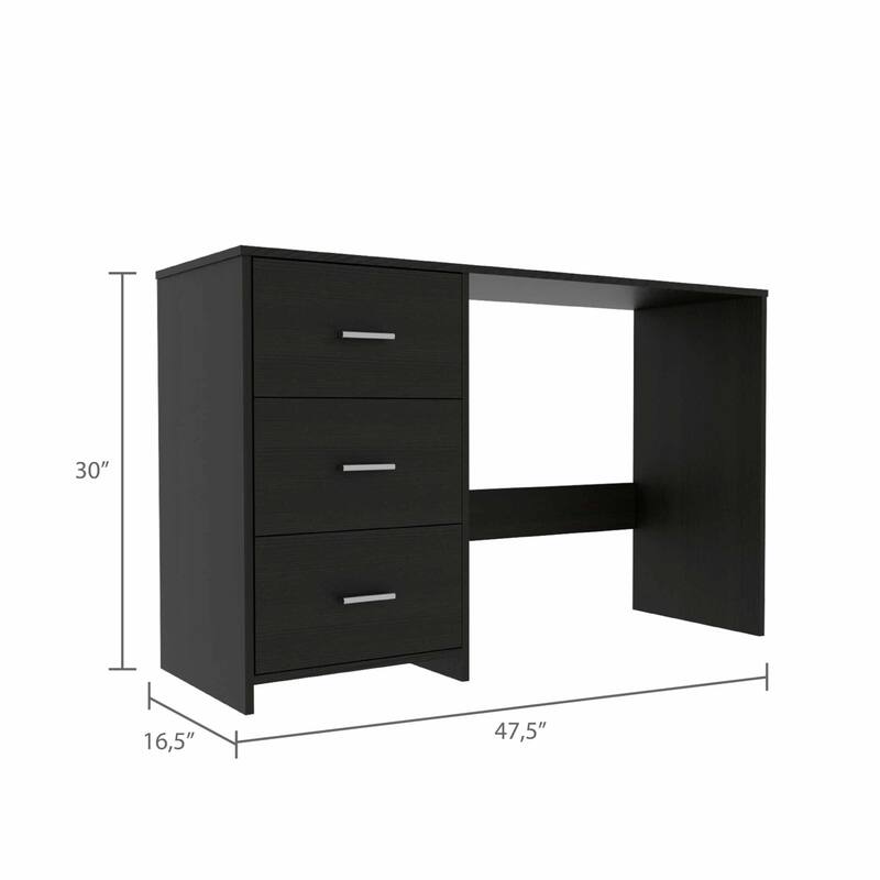 48-Inch Black Modern Computer Desk with 3 Drawers Sleek Rectangular Manufactured Wood Office Desk for Home & Professional Use