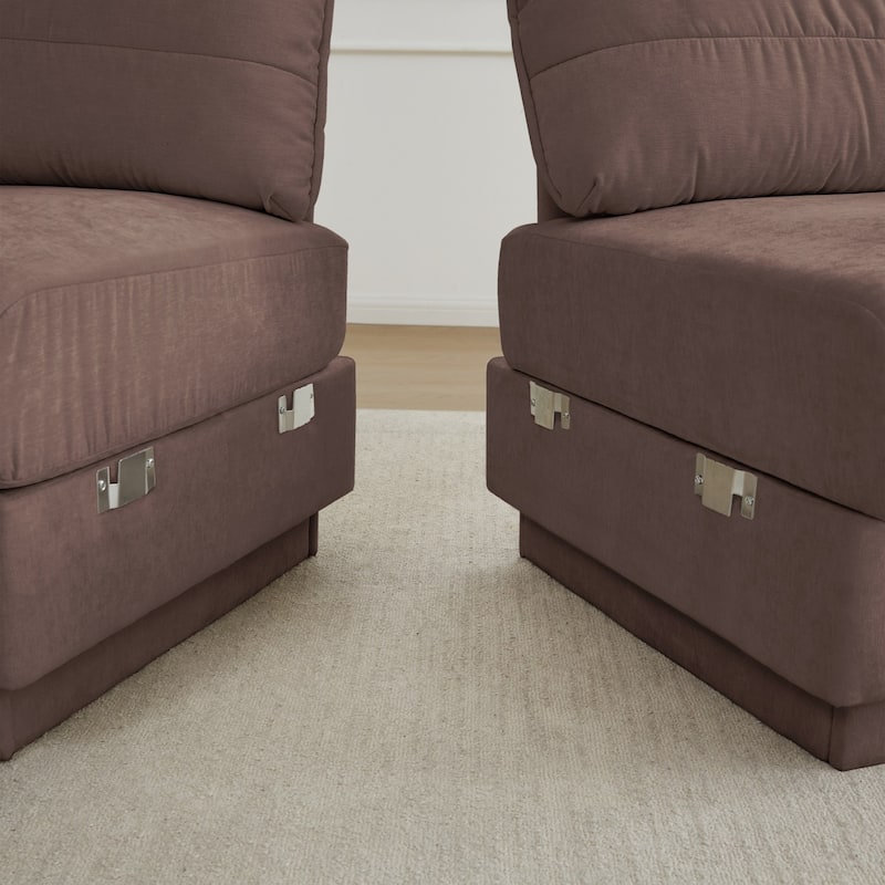 105" Chenille Sectional Sofa with 2 Round Pillows and 2 Movable Ottomans