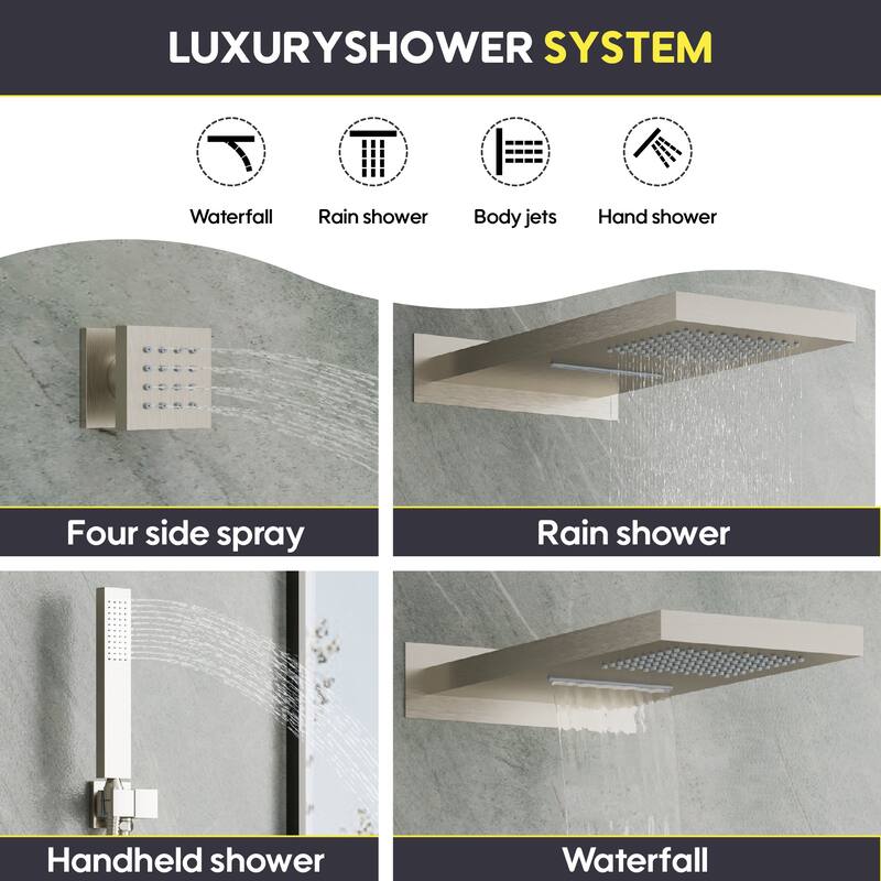 3-Function Shower System With 22" Rectangle Shower Head,Body Jets And Hand Shower(Valve Included)