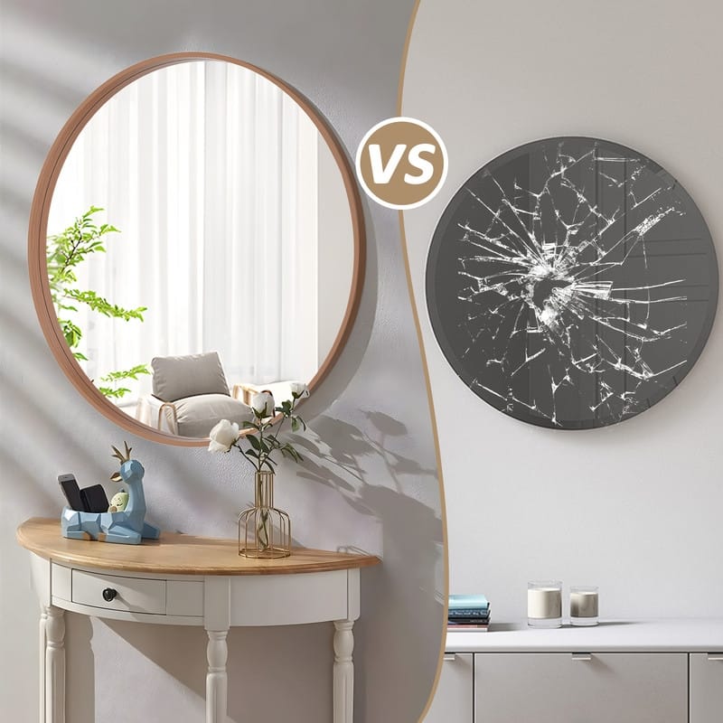 Classic Wooden Frame Farmhouse Round Wall Mirror