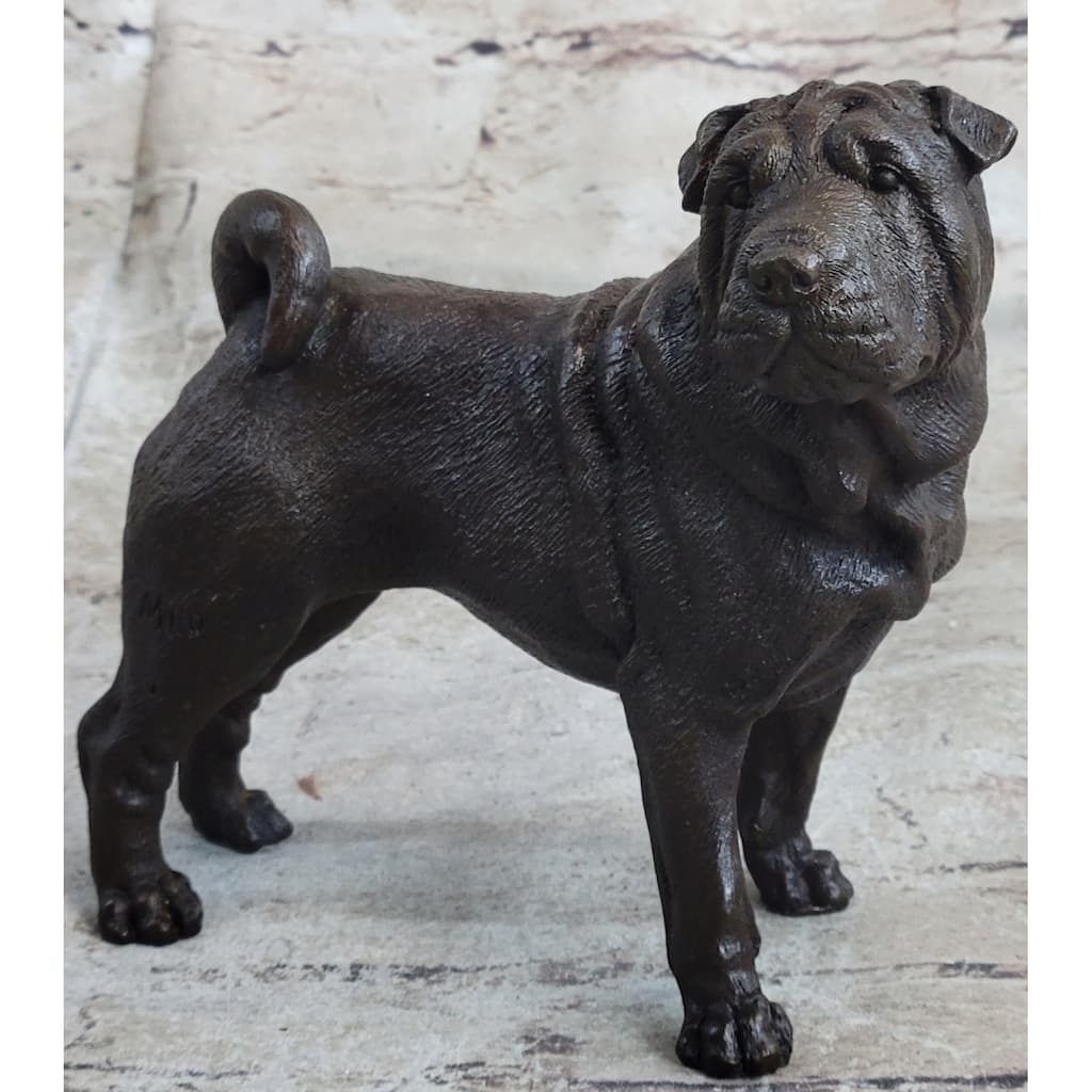 Hot Cast Bronze Shar Pei Dog Sculpture Statue Figurine Original Art