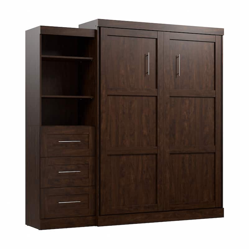 Bestar Pur Queen Murphy Bed with Shelving Unit and Drawers (90W)