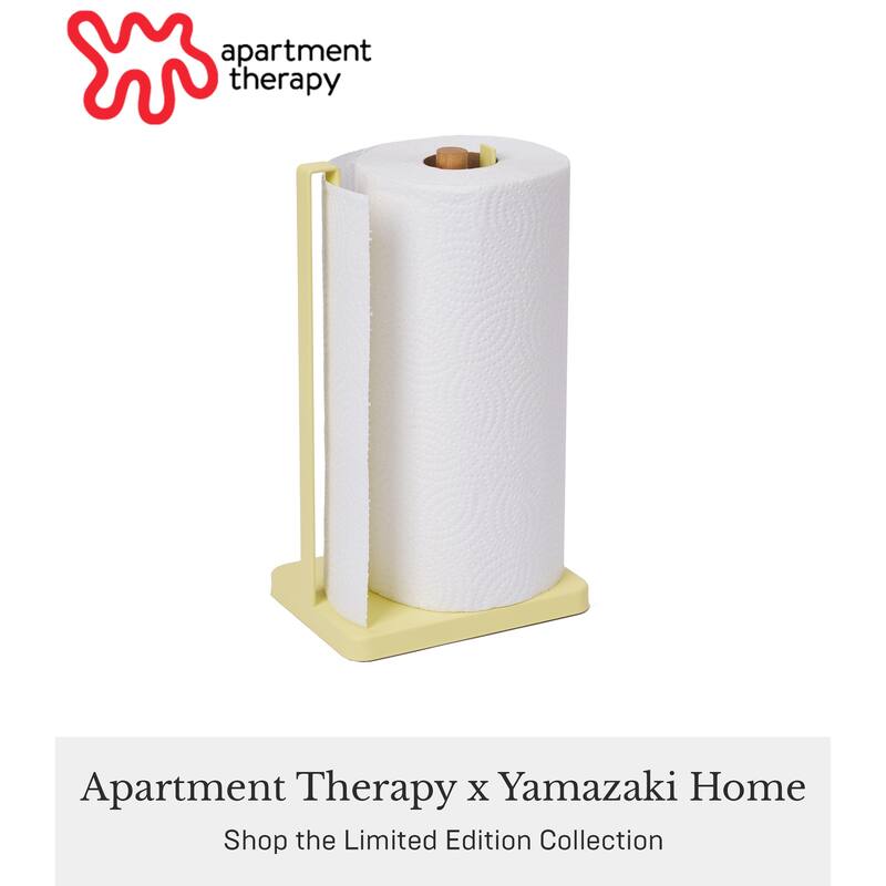 Yamazaki Home Paper Towel Holder, Steel and Wood - L 4.53 x W 6.1 x H 12.2 inches