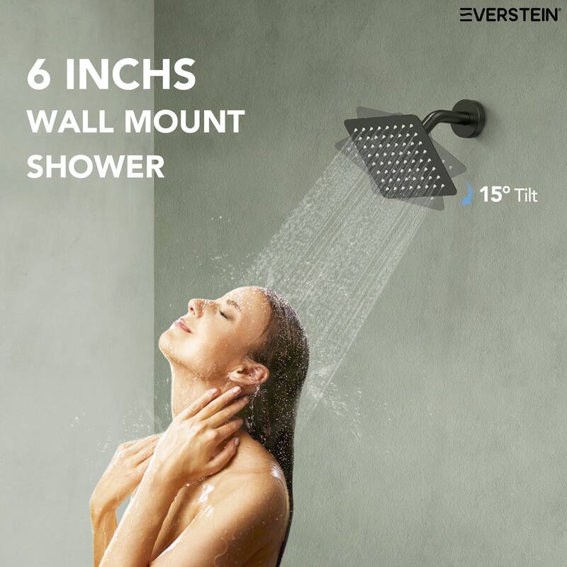 Wall Mounted 6 in Rain Shower Head Bathroom Shower Faucet Set 2-Setting Square Shower System With Rough-In Valve, & Handheld