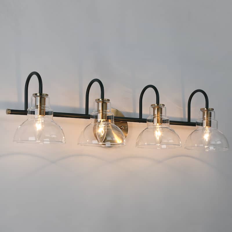Modern Linear 4-Light Black Gold Bathroom Vanity Light Glass Wall Sconces - 29" L x 7.5" W x 8" H
