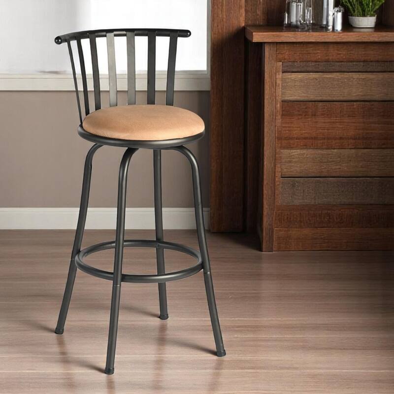 Brown Faux Leather Adjustable Bar Stool Armless with Swivel and Footrest