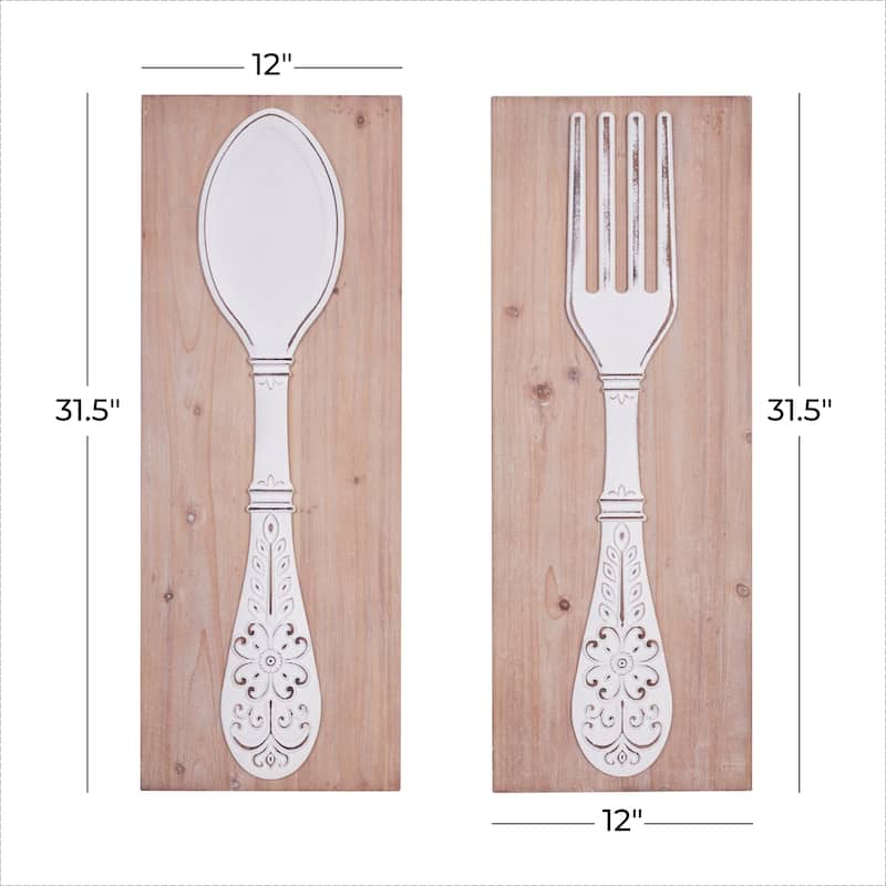 Wooden Utensils Carved Wall Decor - Set of 2 Brown - Roche River Decor