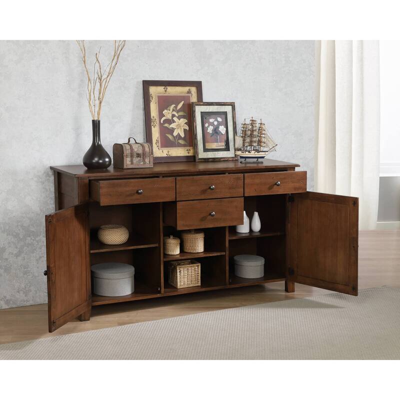 Extendable Dining Table Set for 8 - 72" Rectangular Table with Sideboard - Amish Brown Finish