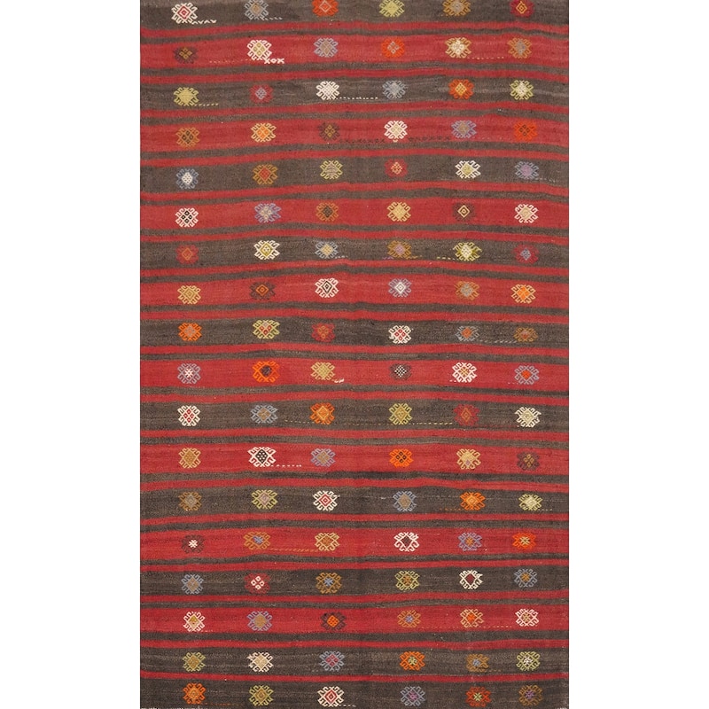 Hand Woven Oriental 100% Wool Carpet Southwestern Tribal Red Kilim Area Rug - 10' 4'' X 6' 7''